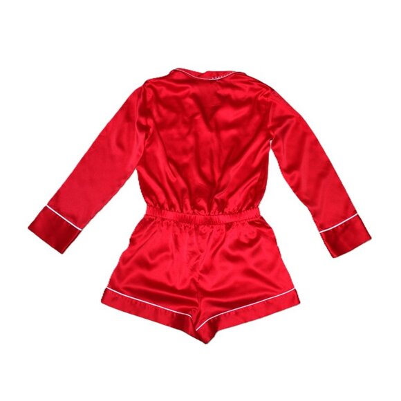 VICTORIA'S SECRET Satin Button-Front Romper with Rhinstones in Red (XS) - Picture 11 of 13